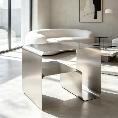AMWAMW Modern Stainless Steel Side Table Chrome Nightstand with Silver Finish Minimalist End Table for Living Room Bedroom Sofa Cube Side Table