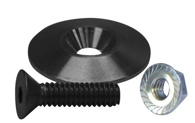 Anodized Black Countersunk Washer Bolt Kit, 1-1/4" Washers with 1/4" Tapered Hole, 1" Bolts, Serrated Nuts, Flush Mount Hardware, 50 Pack