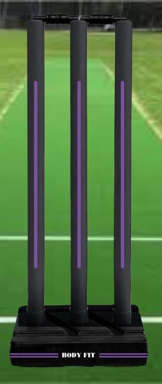 Image of Bodyfit Heavy Cricket Stumps | Plastic Wickets Set with 3 Stumps + 2 Bails + 1 Stand | Full Size Wickets for Cricket Ground, Tournament Wicket. (Black-Purple)