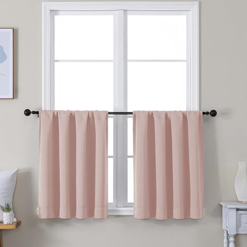 Image of Simplebrand Ava Blush Short 24 Inches Blackout Curtain 2 Panels Set, Half Window Rod Pocket Privacy Curtain Tiers for Kitchen, Curtains Blackout for Bathroom Shades, W30 x L24 Inch, Blush