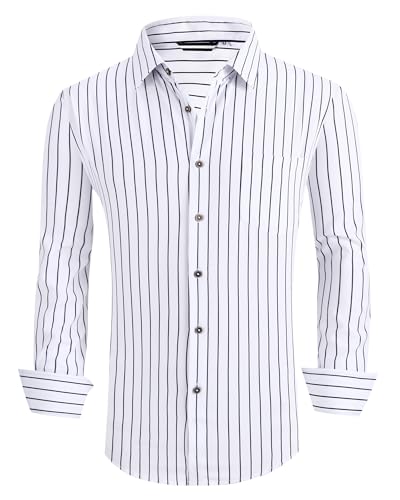 Alex Vando Mens Button Down Shirts Wrinkle Free 4-Way Stretch Print Business Casual Shirt