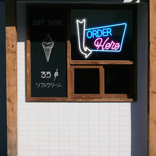 Image of Order Here Neon Sign Led letters Sign Dimmable Order Neon Light for Wall Decor Larger Order Here Light Up Sign for Restaurant Shop Bar Business Neon Decor(16.1 * 12.6 In)