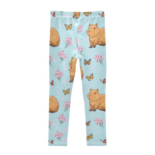 Boccsty Capybara Pink Flowers Butterflies Girls Leggings Kids Yoga Pants Dance Active Tights 4T2