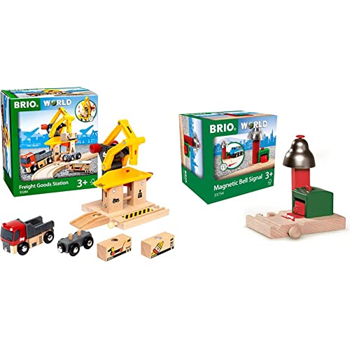Image of BRIO World Freight Goods Station for Kids Age 3 Years Up & World Magnetic Railway Bell Signal for Kids Age 3 Years Up - Compatible with all BRIO Train Sets & Accessories