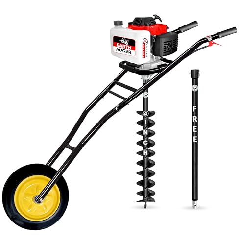 Image of DVI 142CC Trolley Earth Auger Machine, 4-Stroke Petrol Engine - with 4 Inch Double Spiral Planter Bits & Free Extension Rod | for Plantation, Fencing & Post Hole Digging in All Soil Types.