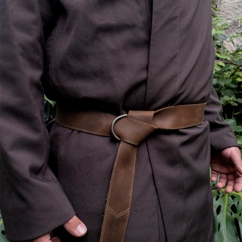 Viking Belt for Men with Stitching, Renaissance Knight Belt, Half Ring Closure, LARPing, Full Grain Leather, Handmade Accessories, Bourbon Brown2