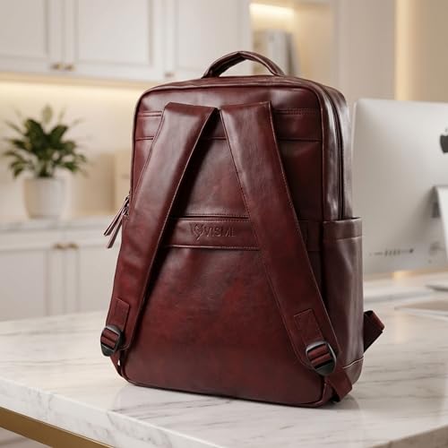 Image of VISMIINTREND Leather Laptop Backpack Bag for Men & Women | Casual, Office, College, Travel, Airport, Weekender Bag | Fits upto 15.6 Inch Laptop, Macbook | Durable | Birthday, Rakhi Gifts