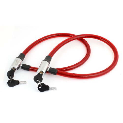 Aexit 2 Pcs Bike Locks Red Plastic Cover Steel Wire Bicycle Cable Lock 63cm Long U-Locks w Keys