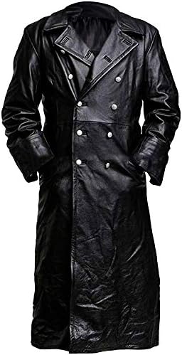Tailor Outfits Men's German Classic Officer WW2 Military Uniform Cowhide Leather Trench Winter Coat (XL), Black