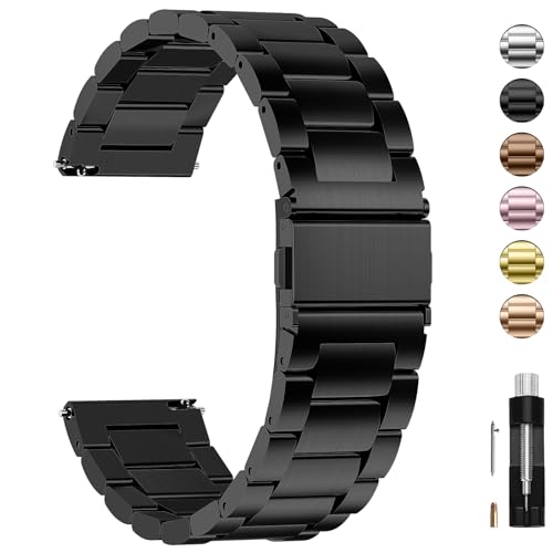 Fullmosa Edelstahl Uhrenarmband 16mm 18mm 19mm 20mm 22mm 24mm für Uhr und Smartwatches| Wechsel Ersatz Metallarmband mit Schnellverschluss für Damen&Herren, 22mm Schwarz