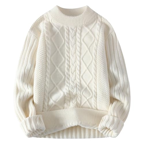 Mens Casual Cable Knit Sweater Fall Oversized Long Sleeve Pullover Crewneck Vintage Chunky Sweaters