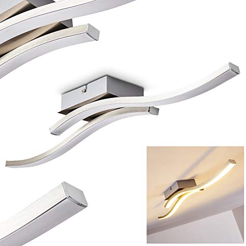 LED Deckenleuchte Letala, längliche Deckenlampe aus Metall in Nickel-matt/Chrom in Wellenform mit geschwungenen Lichtleisten, 2-flammig, 2 x 5 Watt, 1000 Lumen, Lichtfarbe 3000 Kelvin (warmweiß)