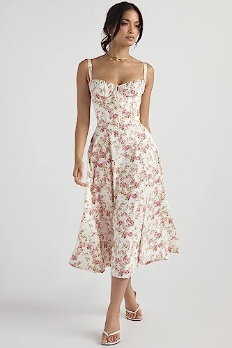 Floral Bustier Midriff Waist Shaper Dress, Print Bustier Sundress Sundresses for Women Slit Long Printed Dress2