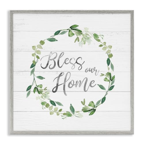 Farmhouse Leaves Wreath Calligraphy, 12 x 12 Inch Framed Giclée Print