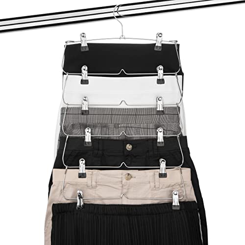 Ustech 6 Tier Skirts Pants With Non-Slip Adjustable Clips Hanger, Space Saving, Garments Organizer, Metal, Chrome (5 Pack) #TOP5
