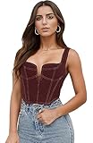 MOALLUOM Deep V Neck Sleeveless Corset Crop Top Bustier Y2K Denim Zip Back Coconut Girl Cottagecore