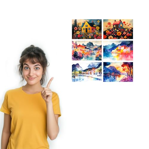 Image of SiddArtify Watercolor Landscape Wall Art Prints Set - Colorful House Poster Decor for Living Room Bedroom Office - Set of 2-4x6 Inch - Board (Pack of 6) - Sticker (Pack of 6)