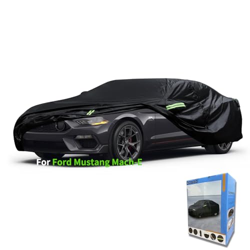Image of Custom-Fit for Ford Car Cover, 7 Layers Car Cover Waterproof All Weather for Automobiles, Outdoor Full Cover Rain Sun UV Protection with Zipper (Black,for Ford Mustang Mach-E)