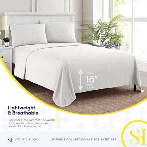 Queen Size Bed Sheets - Breathable Luxury Sheets with Full Elastic & Secure Corner Straps Built In - 1800 Supreme Collection Extra Soft Deep Pocket Bedding Set, Sheet Set, Queen, Ivory