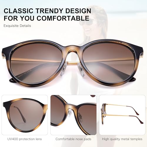 Bouryo Polarized Sunglasses for Women Men - Vintage Round Sun Glasses - Lightweight Metal Fashion Shades4