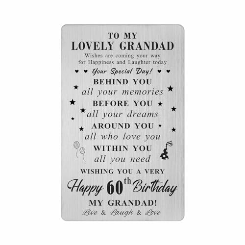FALOGI Grandad 60th Birthday Gifts, Happy 60th Birthday Grandad Card, Grandad 60 Year Old Birthday Card from Granddaughter Grandson