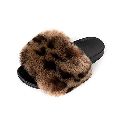 FUNKYMONKEY Women's Slides Faux Fur Cute Slip On Fuzzy Slippers Comfort Flat Sandals2