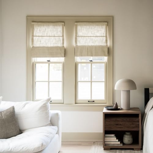 Image of TWOPAGES Liz No Drill Cordless Roman Shades Linen Textured Roman Blinds for Windows, Custom Made Room Darkening Blackout Roman Window Shades, Hardware Included, Light Khaki, 1 Piece