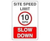 Límite de velocidad del sitio: 10 mph de ralentización: plástico rígido de 1,2 mm de alta visibilidad y durabilidad para uso en interiores y exteriores (400 mm x 300 mm) garantiza la seguridad dentro
