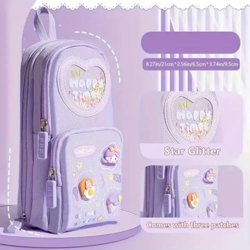 Image of Storio Premium Pencil Case 6 Layer with 3 Compartment Cute Aesthetic Pencil Case for Girls Large Capacity Pencil Pouch Multifunctional Pouch for School Kids Cute Stationary Gift - Purple