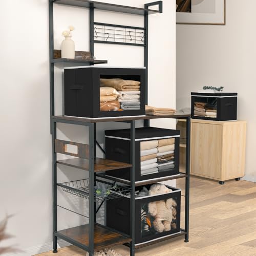Image of Homsorout Stackable Storage Bins with Lids - Large Decorative Basket with Lids, Fabric Foldable Closet Organizer Bins, Shelf Organizer for Living Room, Dorm, 5 Pack, Black
