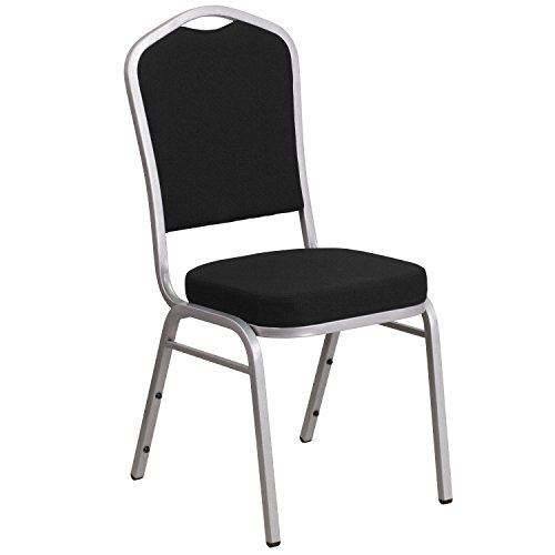 Flash Furniture HERCULES Series Crown Back Stacking Banquet Chair in Black Fabric - Silver Frame