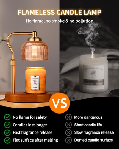 Kadrama Candle Warmer Lamp Electric Candle Warmer with Timer Dimmable Candle Lamp Warmer with 3 Bulbs Height Adjustable Wax Melt Warmer for Bedroom Home Decor, Amber Gold — view 6