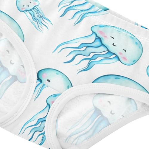 Cute Watercolor Blue Jellyfish White Panties for Girl Toddler Girls Underwear Cotton Artistic Undies Kids Briefs 2t4