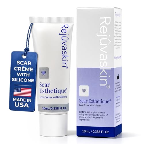 Rejuvaskin Scar Esthetique Scar Cream with Silicone, Reduces the Appearance of Surgical Scars, Burns, Stretch Marks, Keloids & Acne Scars, 10ml/0.338 Oz