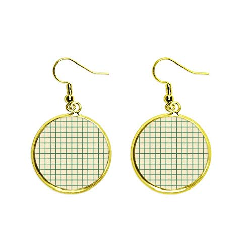 Pendientes dorados largos con diseño de rejilla cuadriculada verde y blanca mujer