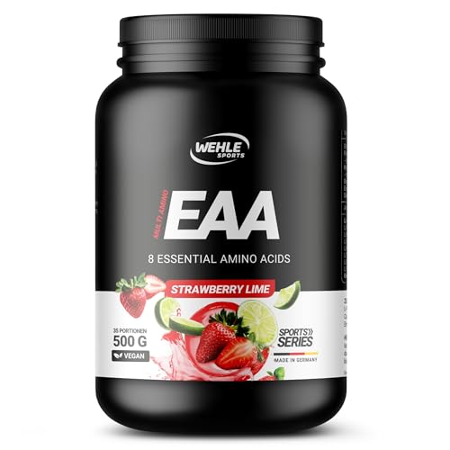 Wehle EAA Pulver 500g – Amino-Pulver mit 8 essentiellen Aminosäuren, vegan, ohne Zucker, Erdbeer-Limette Geschmack