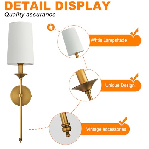Image of PASSICA DECOR Wall Sconce Set of 2 Hardwired Vintage Antique Brass Sconce Candle Wall Light for Bedroom Living Room Vanity Farmhouse Bathroom Hallway