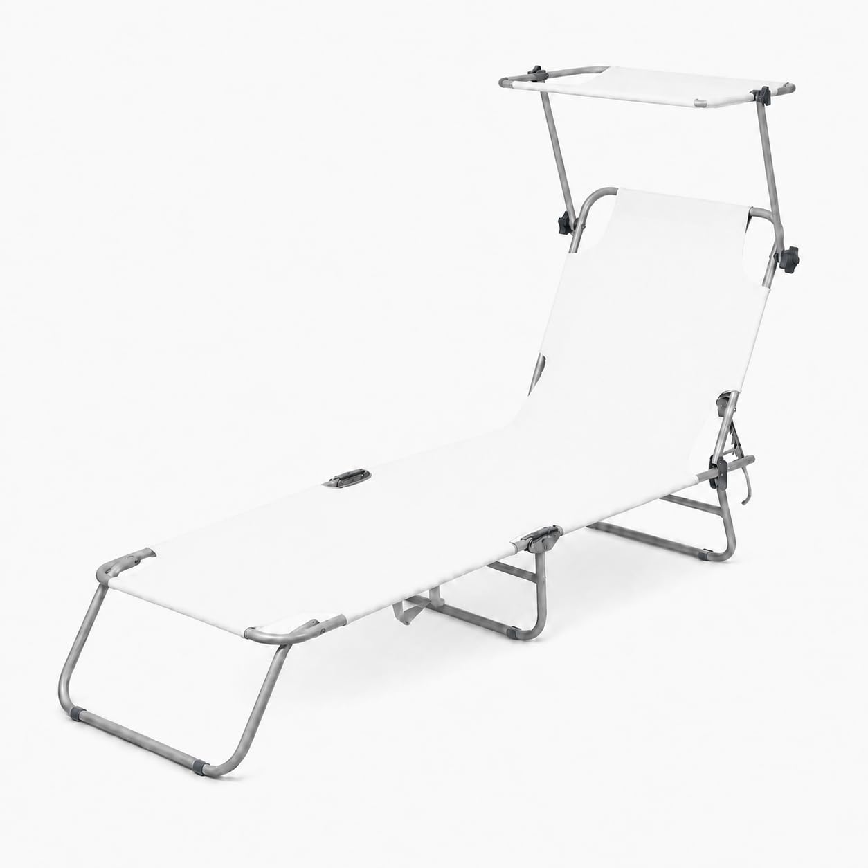 Lettino Prendisole - ANTIRUGGINE - CON TETTUCCIO REMOVIBILE, Tessuto Oxford Traspirante E Antistrappo, Schienale Regolabile Su 4 Livelli, 187 x 62,5 x 24 cm - BIANCO