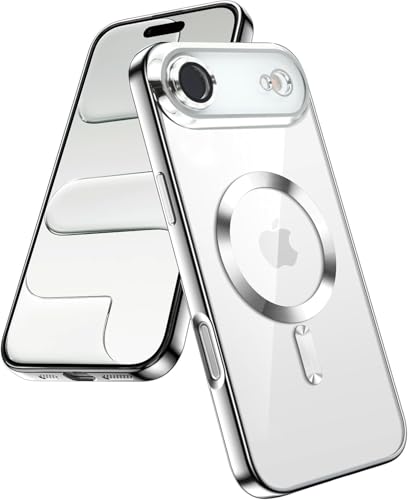 Image of VONZEE Electroplating Transparent Clear Logo Back Cover TPU Compatible with iPhone 17 Air Case, Compatible with Magsafe, Full Body & Individual Camera Protection for Each Lens for Men & Women (Grey)
