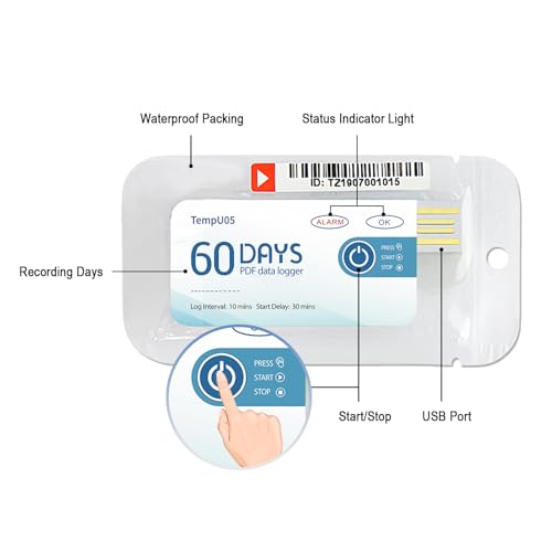 Tzone Temperature Data Logger USB Single Use Temp Recorder 10 Packs with PDF Report, Disposable Thermometer Logger Recording Freezer Logger for Cold Chain Transportation Fruit Storage IP67 Waterproof