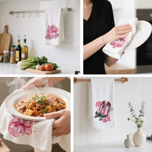 CUTHOLLOW Juego de 4 Paños de Cocina Divertidos, Suave y Absorbente, Paños Cocina Elementos de Las niñas, Toallas Decorativas Microfibra para Cocina, Café, Bar, Hogar, Cumpleaños, Rosa - imagen 4