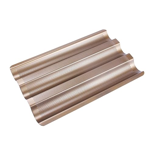 GLEAVI 1pezzi Stampo Per Pane Francese Scomparti Design Perforato Teglia Antiaderente in Acciaio Al Carbonio Pesante Per Cottura Al Forno Finitura Dorata Per Pane Italiano