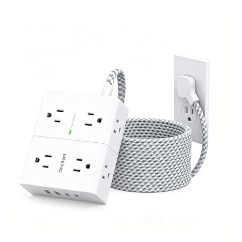 Extension Cord 20 Ft One Beat Surge Protector Power Strip 20 Ft Long Cord 8 AC Outlets with 4 USB Ports(2 USB C) White Power Strip for Home Office College Dorm Room Desk Essentials