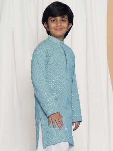 Image of AJ DEZINES Chikankari Kurta For Boys- Ethnic Wear | Embroidery Chikankari Sequined | Traditional & Festive Outfit | Cotton Stylish Boys Kurta | Perfect For Wedding & Family Function