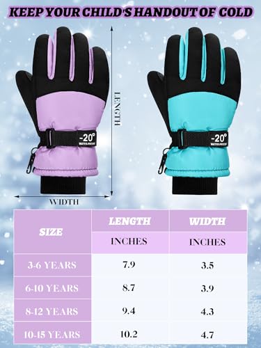 Image of SATINIOR 2 Pairs Kids Waterproof Winter Snow Gloves Ski Gloves for Boy Girl Outdoor Warm Thickening Snowboard