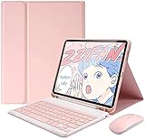 AnMengXinLing Keyboard Case for iPad Mini 5 with Mouse, Detachable Wireless Bluetooth Keyboard Pencil Holder Slim Leather Smart Cover for iPad Mini 5th Gen 2019, Pink