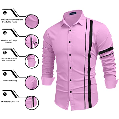 Image of Zombom Men Cotton Polyester Blend Regular Fit Striped Full Sleeve Casual Shirt