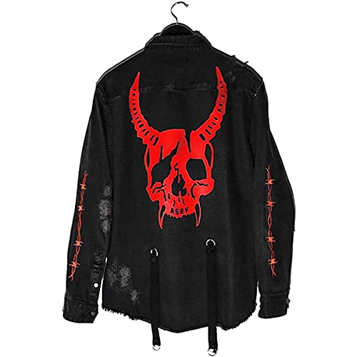 Seidarise Men's black denim jacket Jean Hip Hop Oversized Cropped Street wear Coat