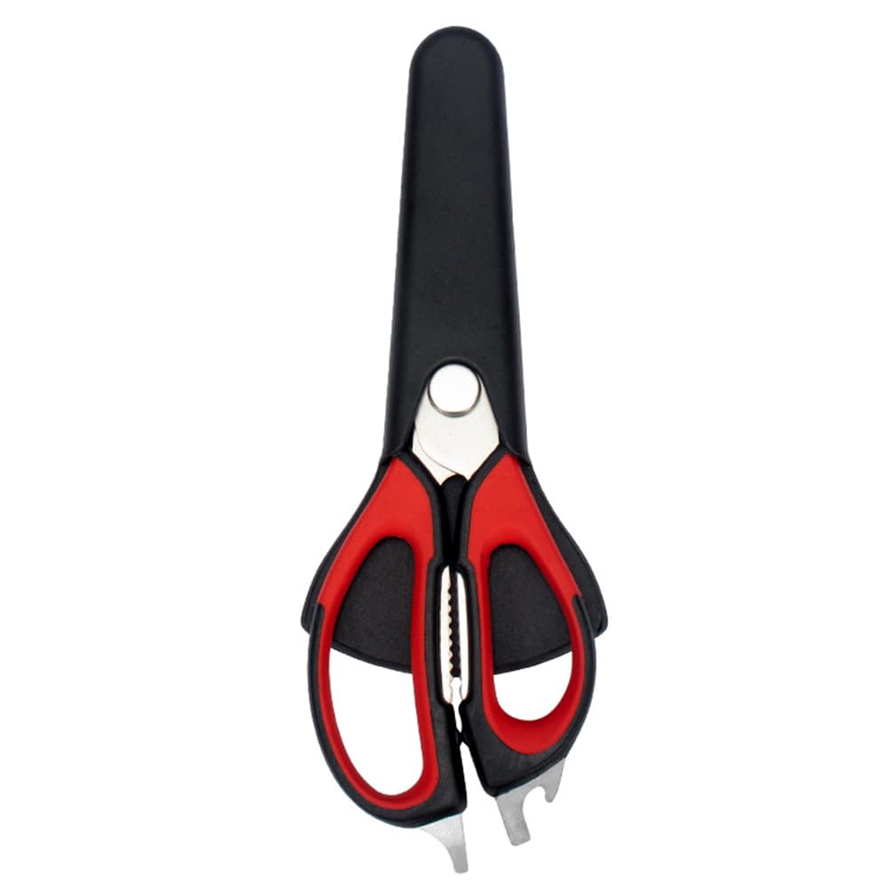 Multifunction Kitchen Scissors, 6-in-1 Stainless Steel Heavy Duty Kitchen Shears with Cover, Detachable Household Kitchen Scissors for Meat, Fish, Vegetable (Red)