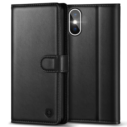 Kuafcase Compatible for iPhone X/XS Case with 4 Card Slots Magnetic Closure Kickstand Shockproof Protective Phone Case Compatible for iPhone X/XS - Black